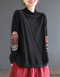 Women’s Casual Loose Ethnic Patchwork Turtleneck Sweatshirt - Islinen