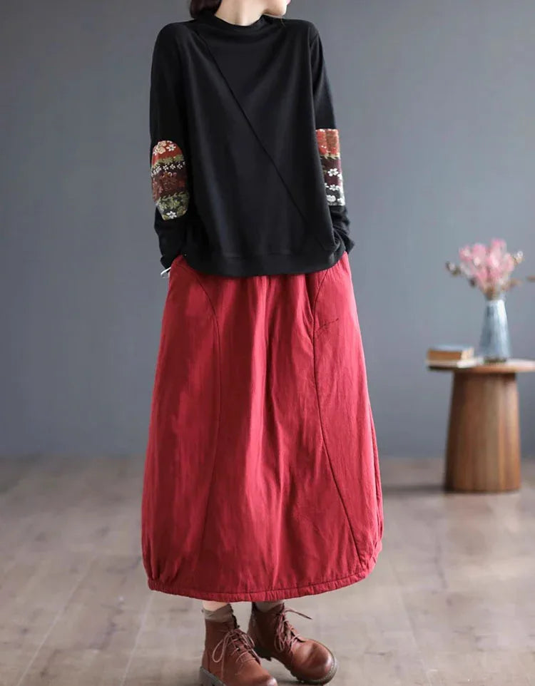 Women’s Casual Loose Ethnic Patchwork Turtleneck Sweatshirt - Islinen