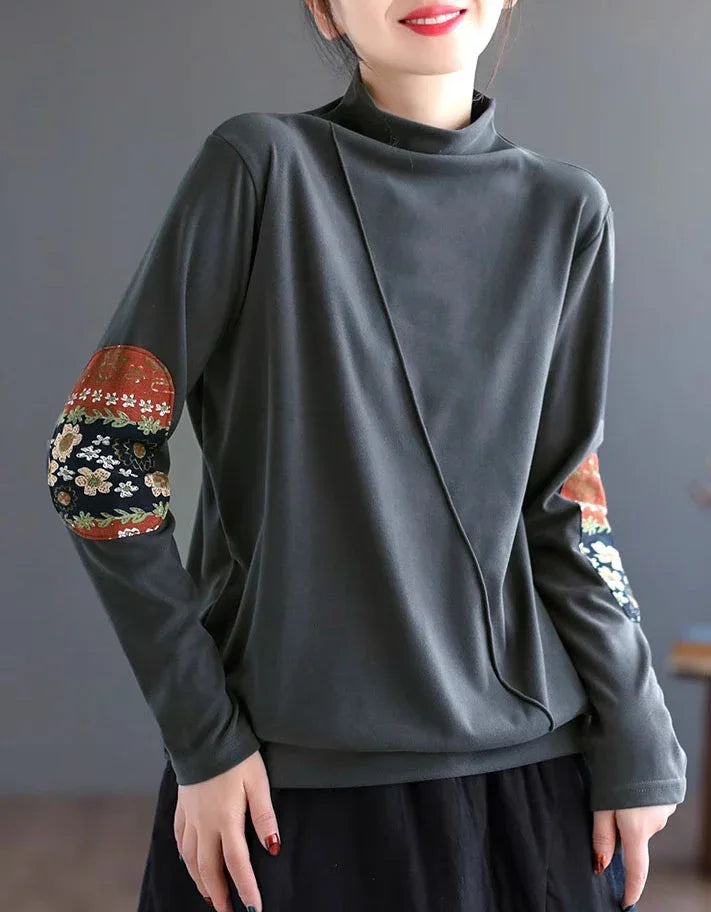 Women’s Casual Loose Ethnic Patchwork Turtleneck Sweatshirt - Islinen