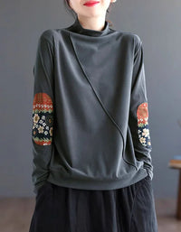 Women’s Casual Loose Ethnic Patchwork Turtleneck Sweatshirt - Islinen