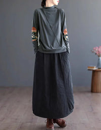 Women’s Casual Loose Ethnic Patchwork Turtleneck Sweatshirt - Islinen