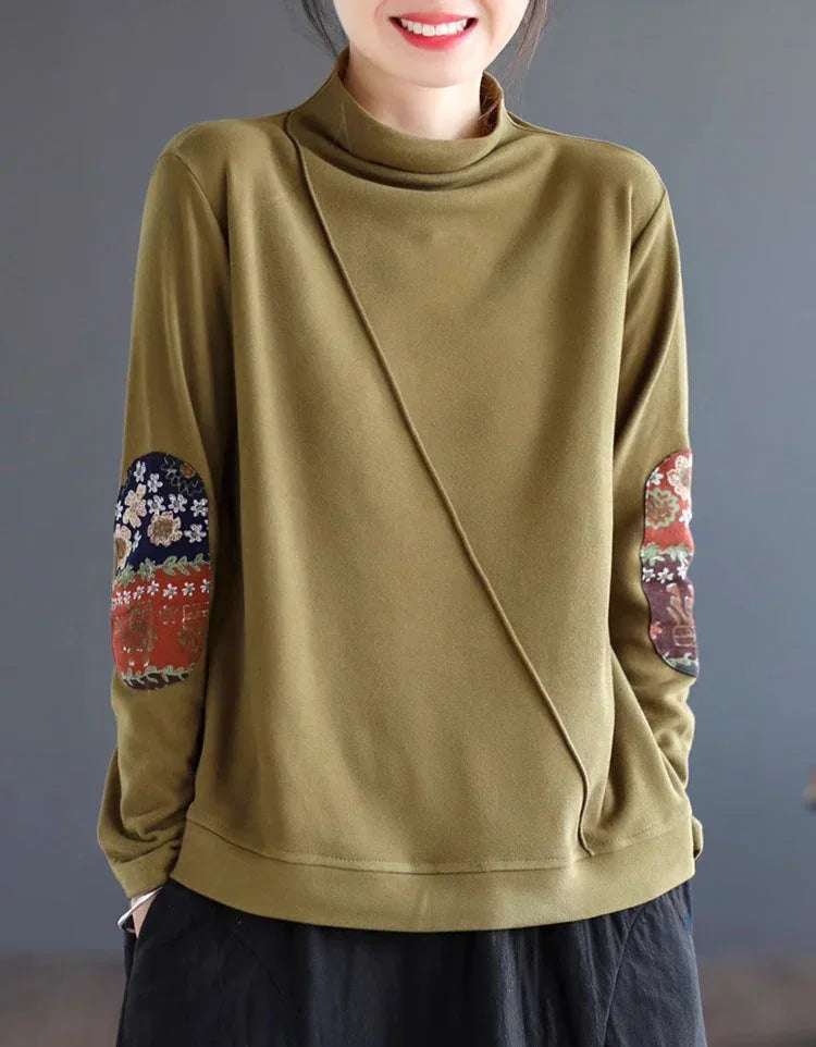Women’s Casual Loose Ethnic Patchwork Turtleneck Sweatshirt - Islinen