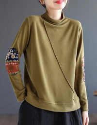 Women’s Casual Loose Ethnic Patchwork Turtleneck Sweatshirt - Islinen