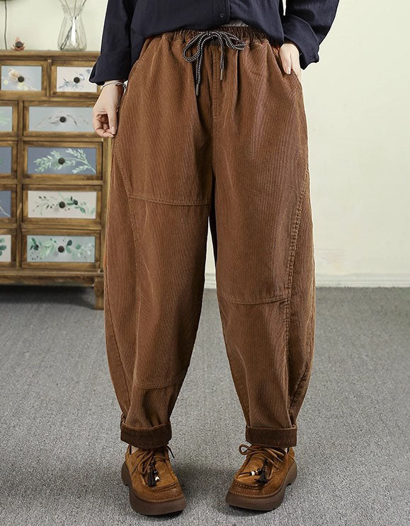 Women’s Casual Loose Fit Drawstring Corduroy Pants