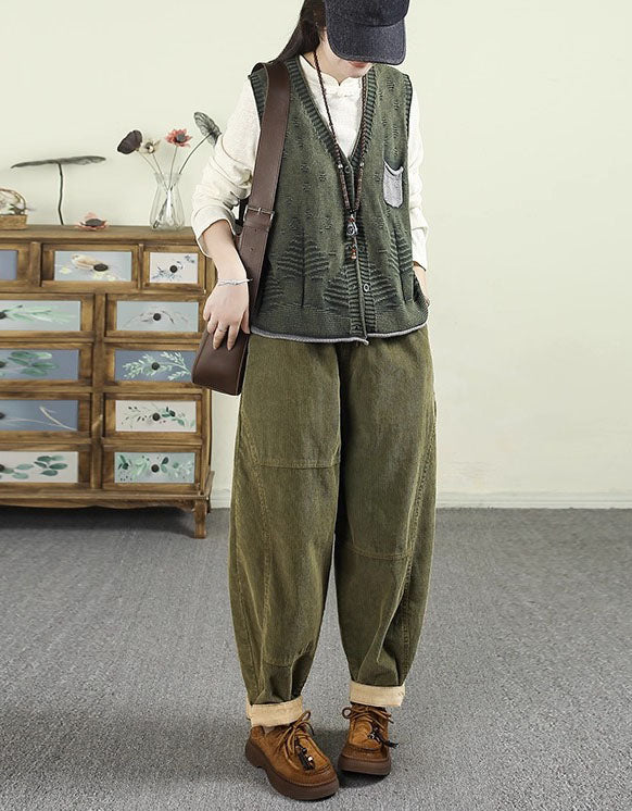 Women’s Casual Loose Fit Drawstring Corduroy Pants