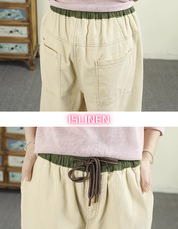 Women’s Casual Loose Fit Drawstring Corduroy Pants