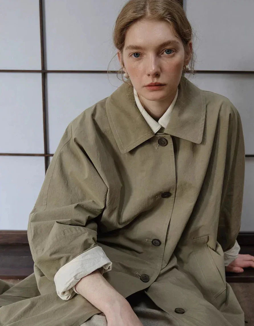 Women’s Casual Loose Fit Long Trench Coat Khaki / S