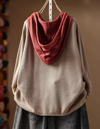 Women's Casual Loose Hooded Knit Top with Front Pocket