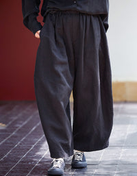 Breathable linen pants women wide leg front view