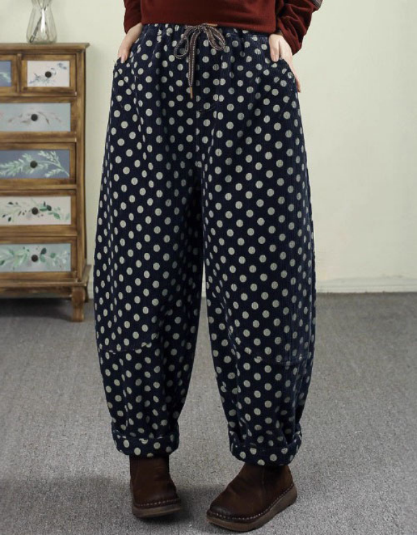 Women's Casual Loose Polka Dot Corduroy Trousers