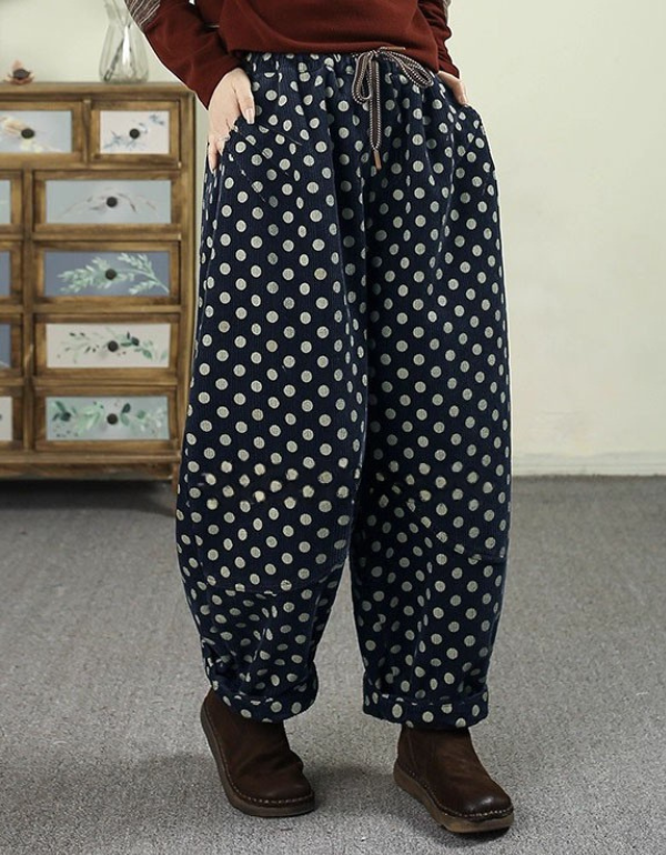 Women's Casual Loose Polka Dot Corduroy Trousers