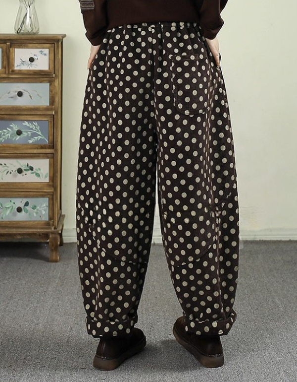 Women's Casual Loose Polka Dot Corduroy Trousers