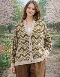 Women’s yellow zigzag patterned cardigan front view