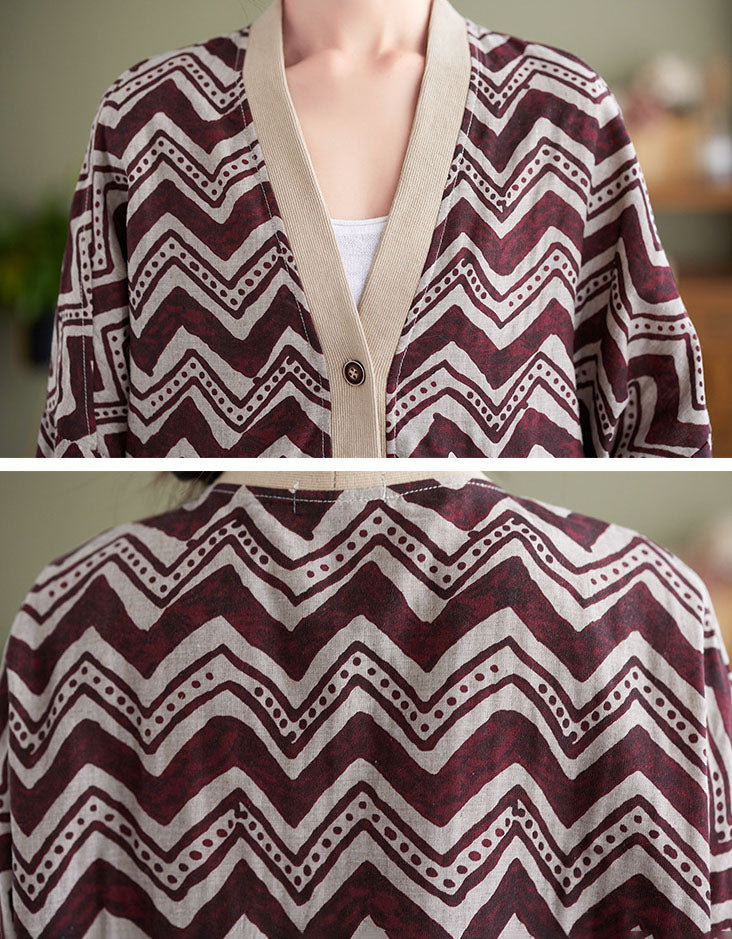 Zigzag print cardigan for women casual autumn style close-up