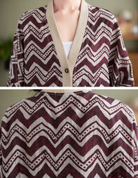 Zigzag print cardigan for women casual autumn style close-up