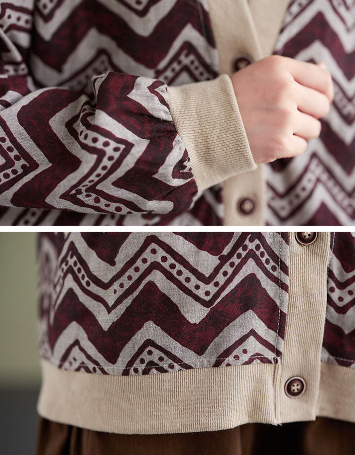 Zigzag print cardigan for women casual autumn style close-up