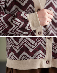 Zigzag print cardigan for women casual autumn style close-up
