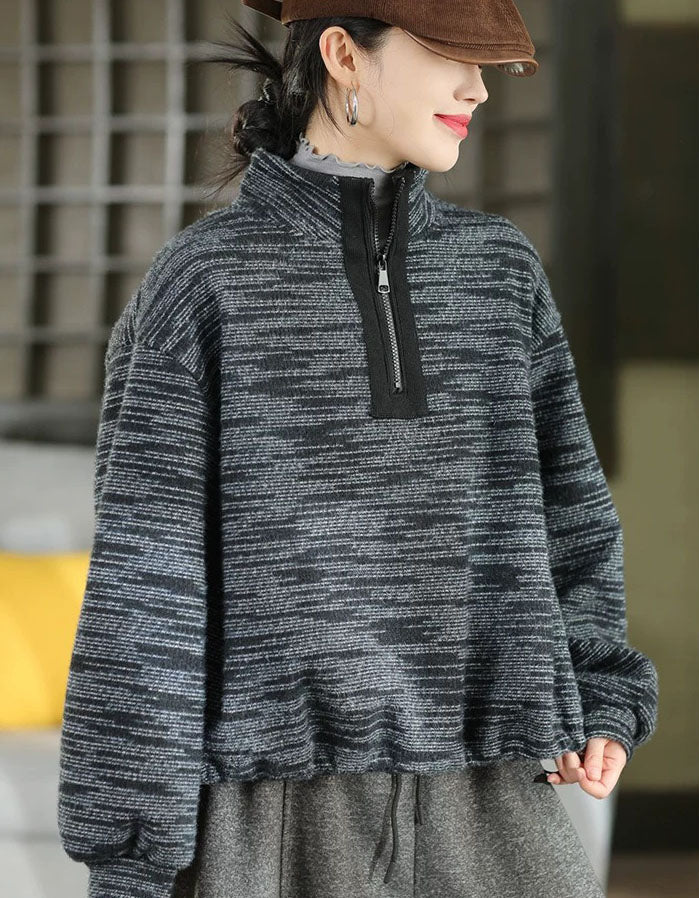 Women's Cozy Gray Marled Half-Zip Pullover Sweater