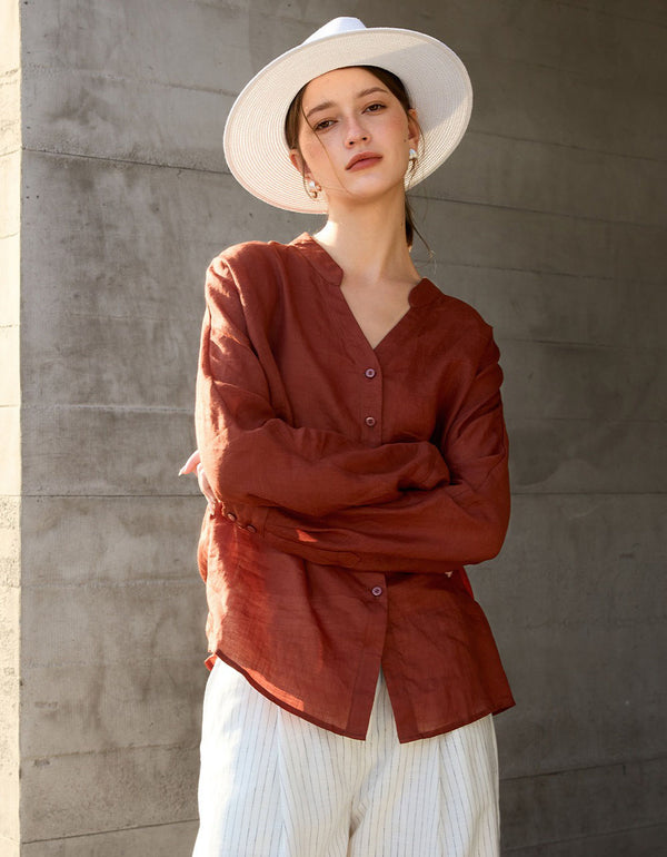 Lightweight Linen Button Blouse for Women Casual