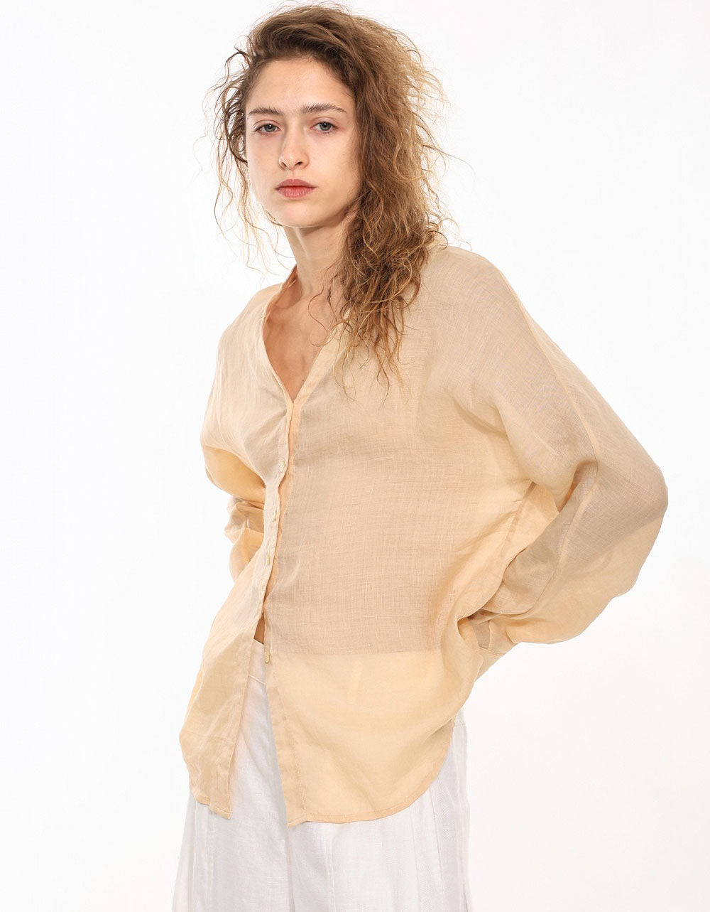 Lightweight linen long sleeve shirt for women