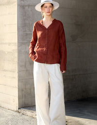 Relaxed Fit Linen Blouse Women Casual Button Shirt