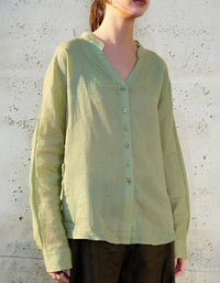 Women Casual Loose Linen Top Long Sleeve Fashion