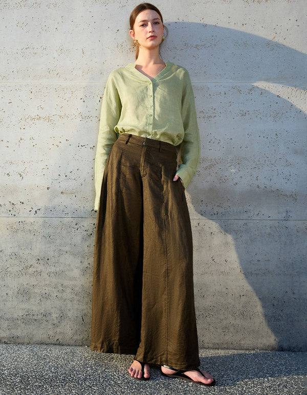 Casual Rust Linen Shirt for Women Lightweight Style