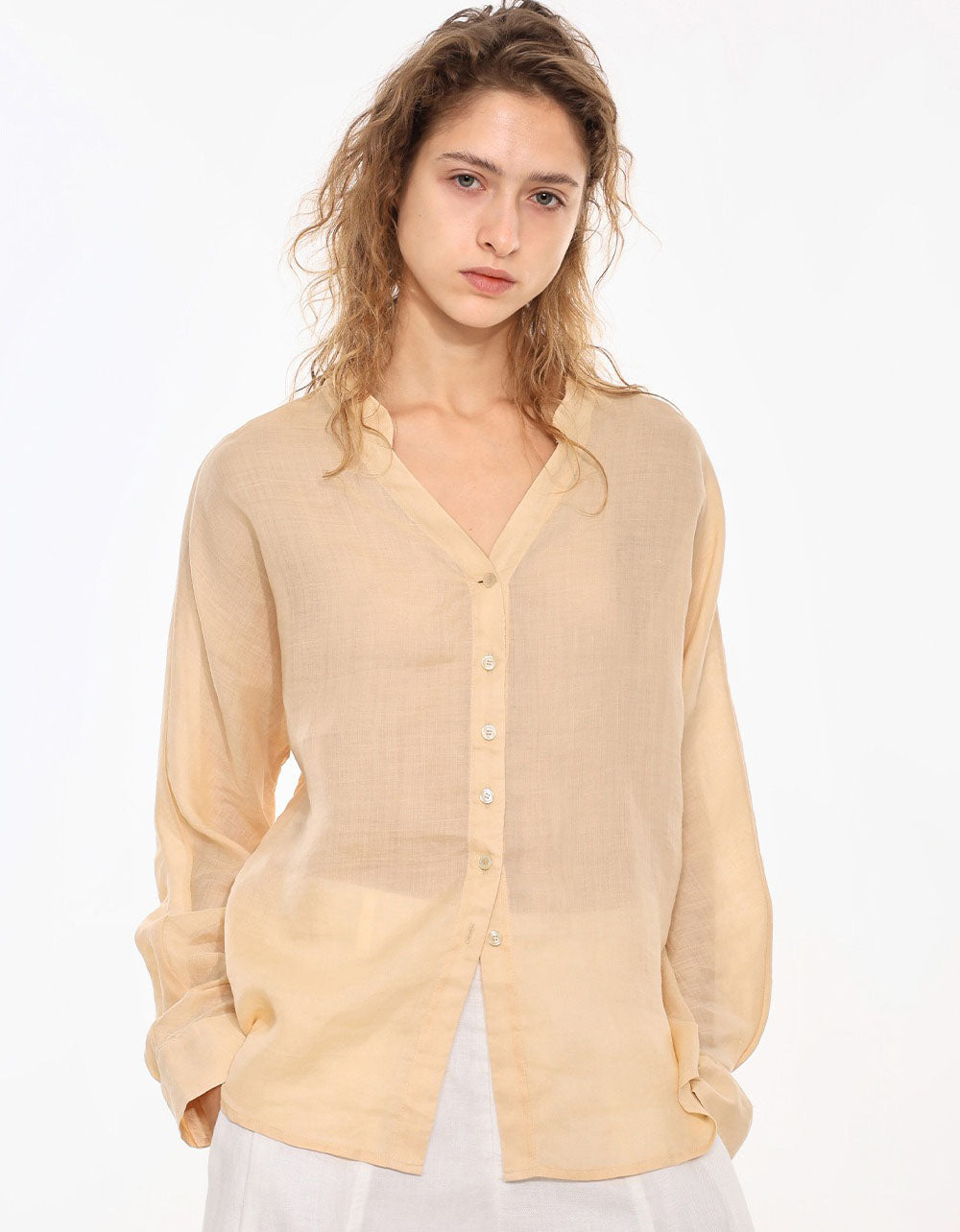 Elegant Rust Linen Top Women Casual Loose Fit Shirt