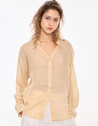 Elegant Rust Linen Top Women Casual Loose Fit Shirt