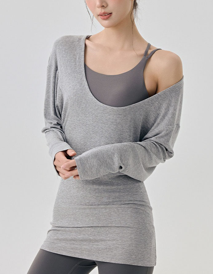Women’s Off Shoulder Yoga Top Long Sleeve Casual Fit