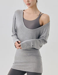 Women’s Off Shoulder Yoga Top Long Sleeve Casual Fit