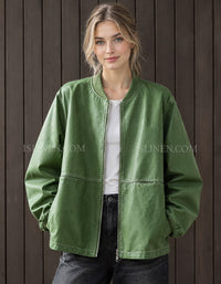 Women's Olive Green Faux Leather Bomber Jacket