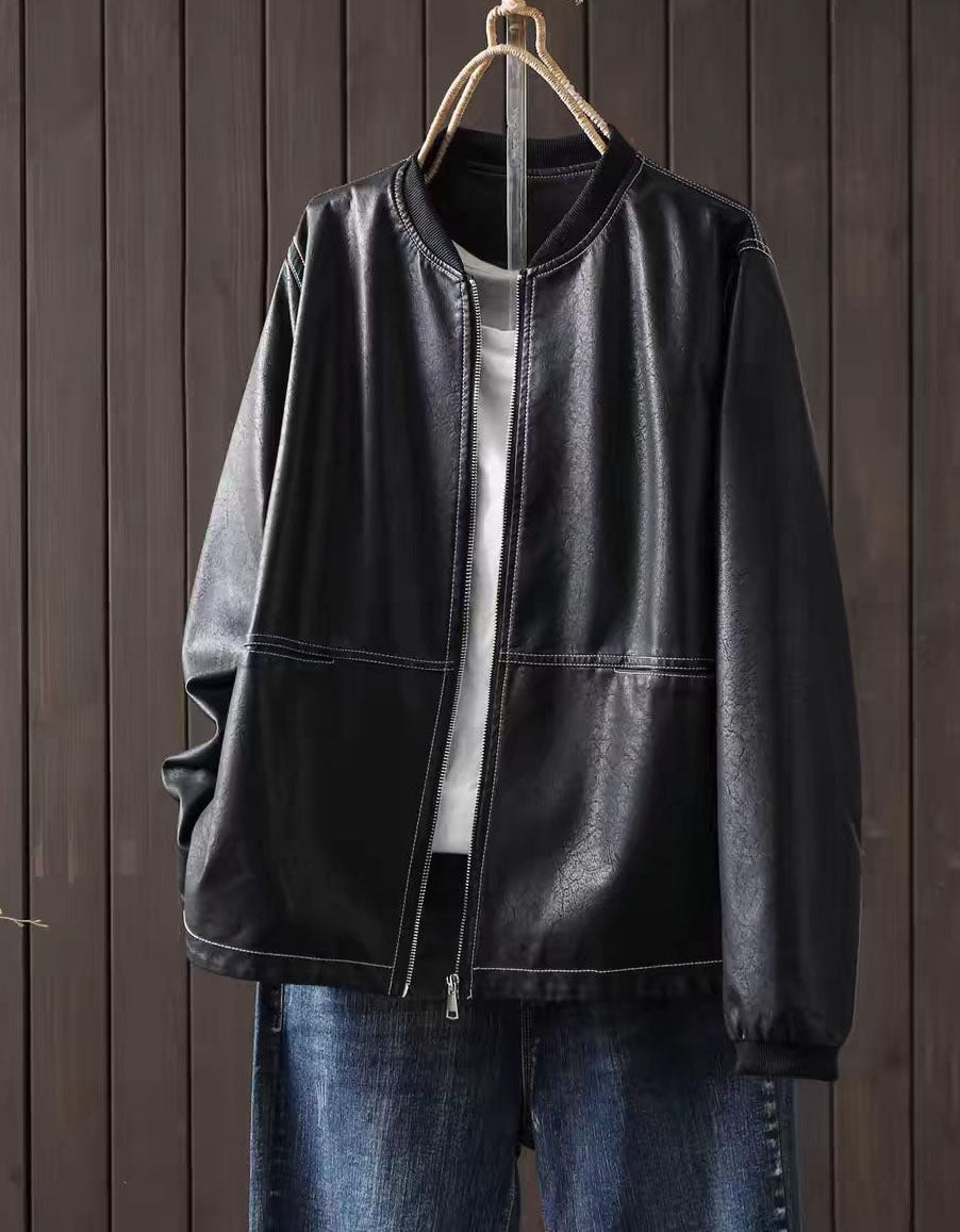 Women's Black  Faux Leather Bomber Jacket