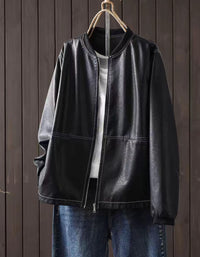 Women's Black  Faux Leather Bomber Jacket