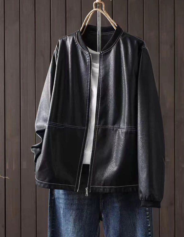 Women's Black  Faux Leather Bomber Jacket