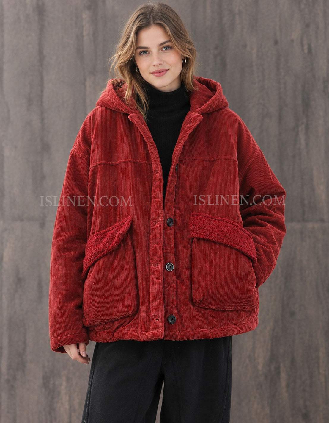 Women’s Corduroy Hooded Jacket – Cozy Winter Coat