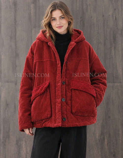 Women’s Corduroy Hooded Jacket – Cozy Winter Coat