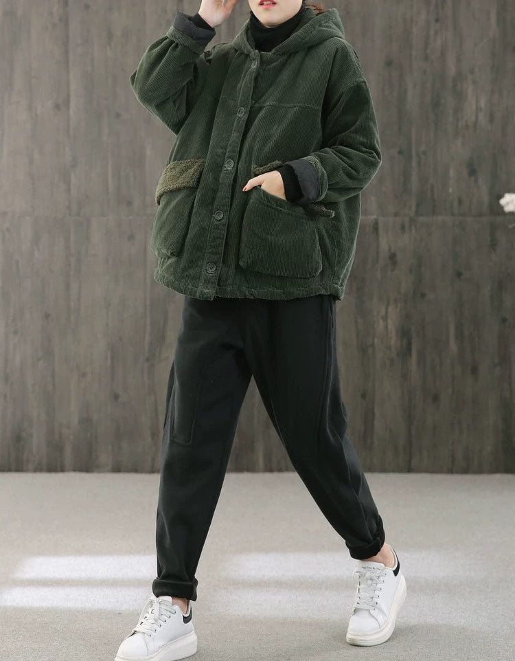 Women’s Oversized Corduroy Hooded Winter Jacket