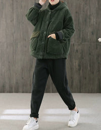 Women’s Oversized Corduroy Hooded Winter Jacket