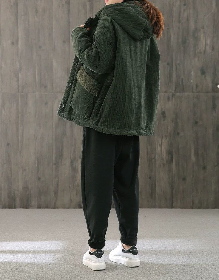 Women’s Cozy Corduroy Hooded Jacket with Pockets