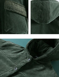 Women’s hooded corduroy jacket button front detail