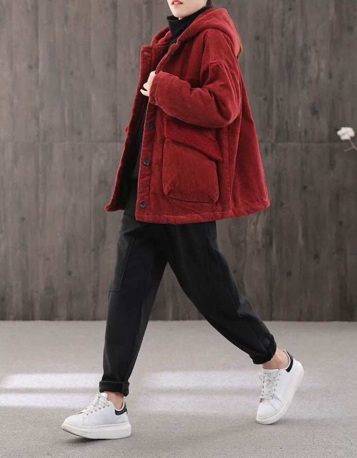 Women’s Vintage Corduroy Hooded Casual Jacket