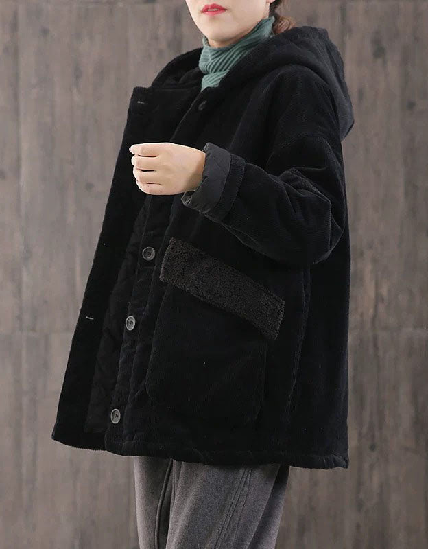 Oversized women’s corduroy jacket with hood