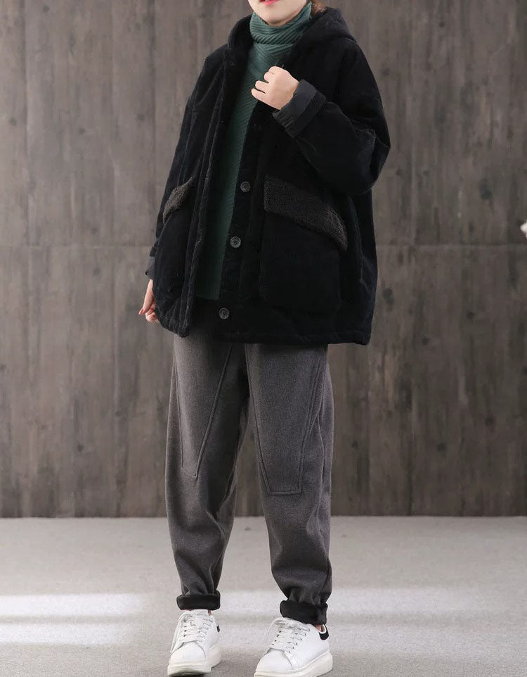 Vintage Women’s Corduroy Hooded Fleece Jacket