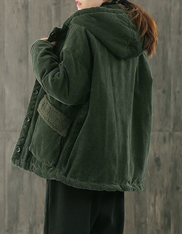 Close-up of ribbed corduroy fabric on women’s jacket