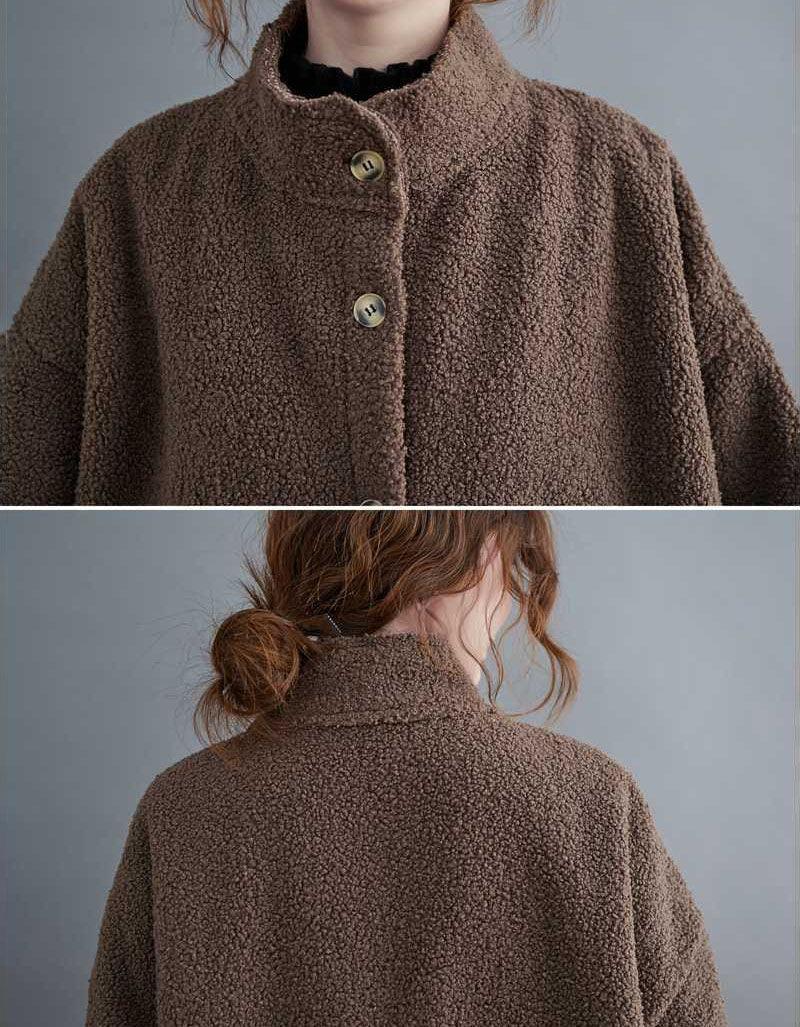 Women’s Casual Loose Patch Pockets Sherpa Coat - Islinen