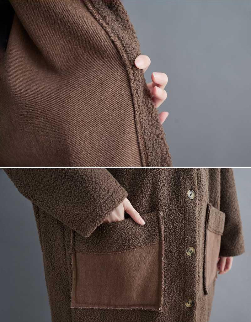 Women’s Casual Loose Patch Pockets Sherpa Coat - Islinen