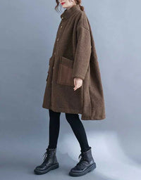 Women’s Casual Loose Patch Pockets Sherpa Coat - Islinen