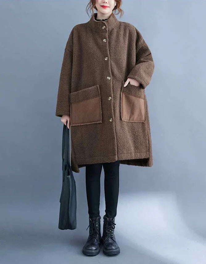 Women’s Casual Loose Patch Pockets Sherpa Coat - Islinen