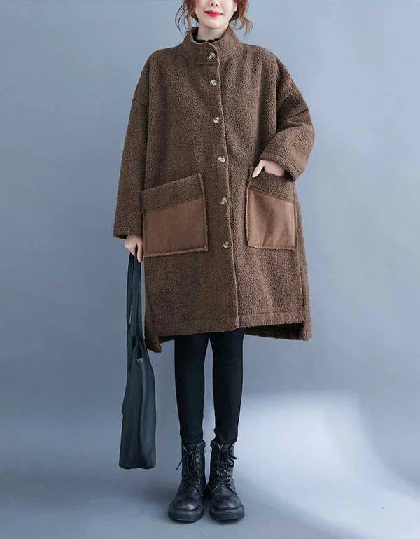 Women’s Casual Loose Patch Pockets Sherpa Coat - Islinen